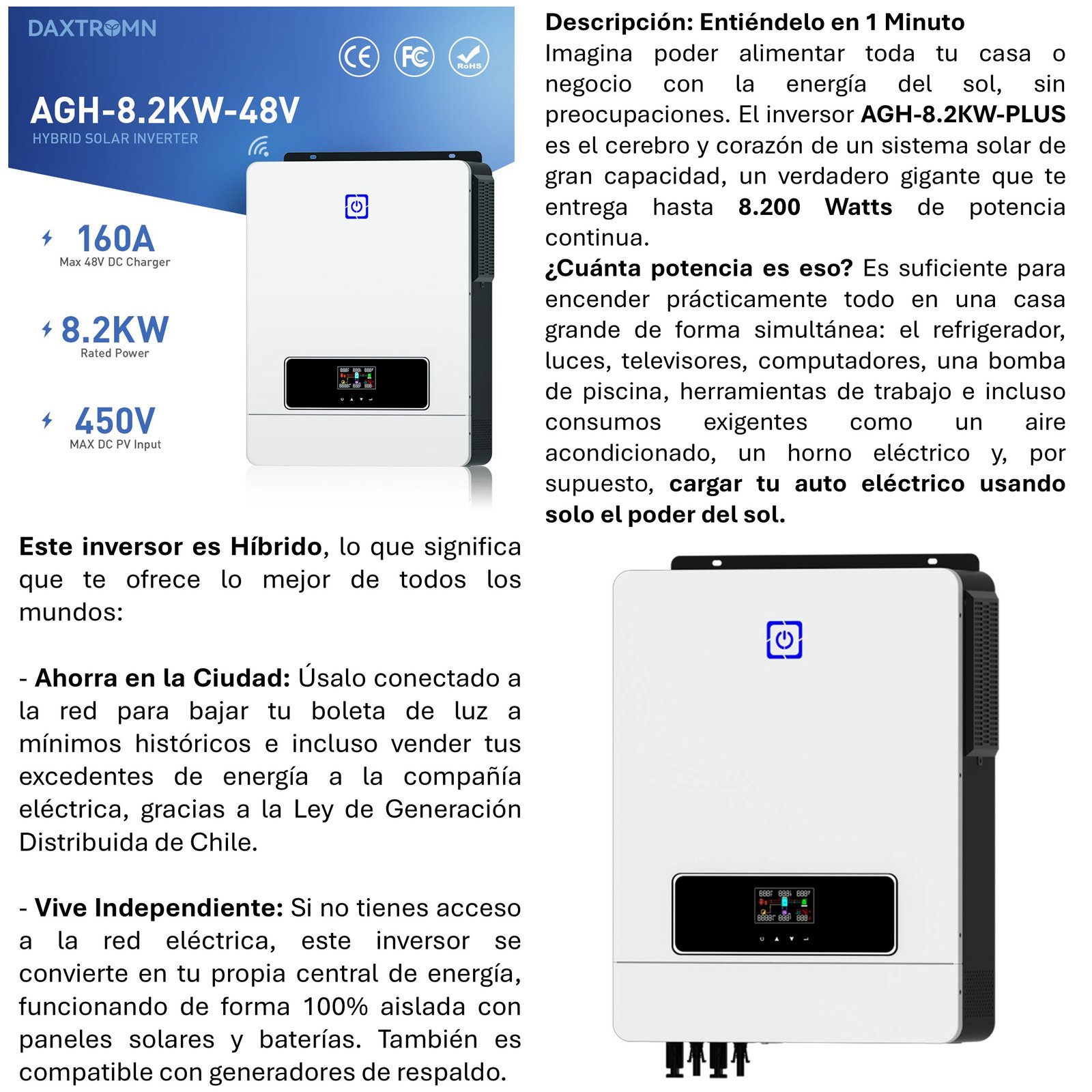 INVERSOR SOLAR CON WIFI HÍBRIDO 8.2KW, POTENCIA PICO 16.400W - 4