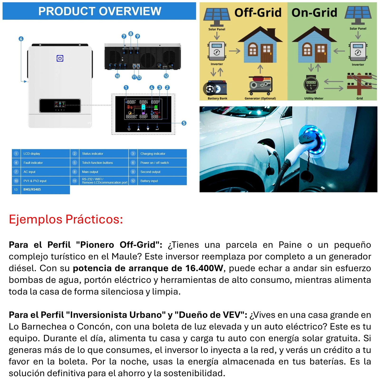 INVERSOR SOLAR CON WIFI HÍBRIDO 8.2KW, POTENCIA PICO 16.400W - 5