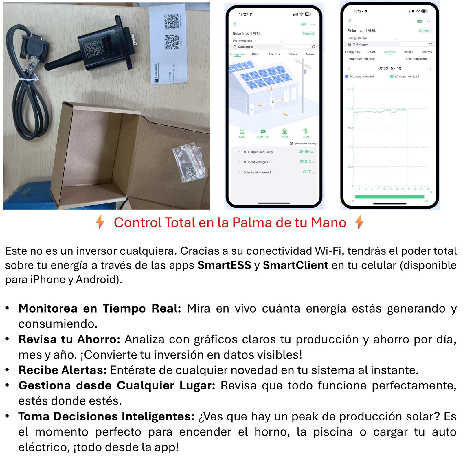 INVERSOR SOLAR CON WIFI HÍBRIDO 8.2KW, POTENCIA PICO 16.400W - 7