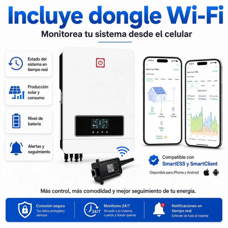 INVERSOR SOLAR CON WIFI HIBRIDO 8.2KW, POTENCIA PICO 16.400W - 6