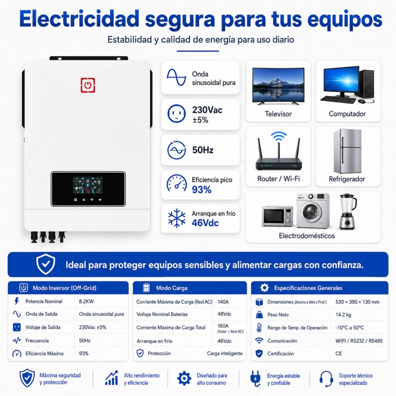 INVERSOR SOLAR CON WIFI HIBRIDO 8.2KW, POTENCIA PICO 16.400W - 8