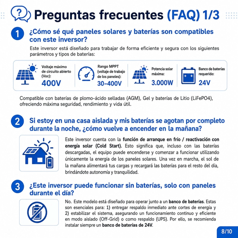 INVERSOR SOLAR CON WIFI HIBRIDO 3.0KW, POTENCIA PICO 6.000W - 10