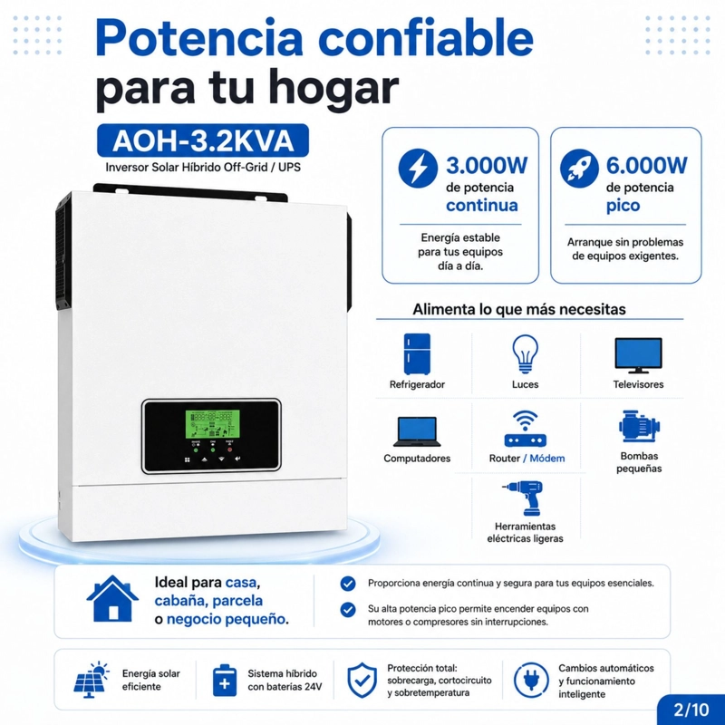 INVERSOR SOLAR CON WIFI HIBRIDO 3.0KW, POTENCIA PICO 6.000W - 4