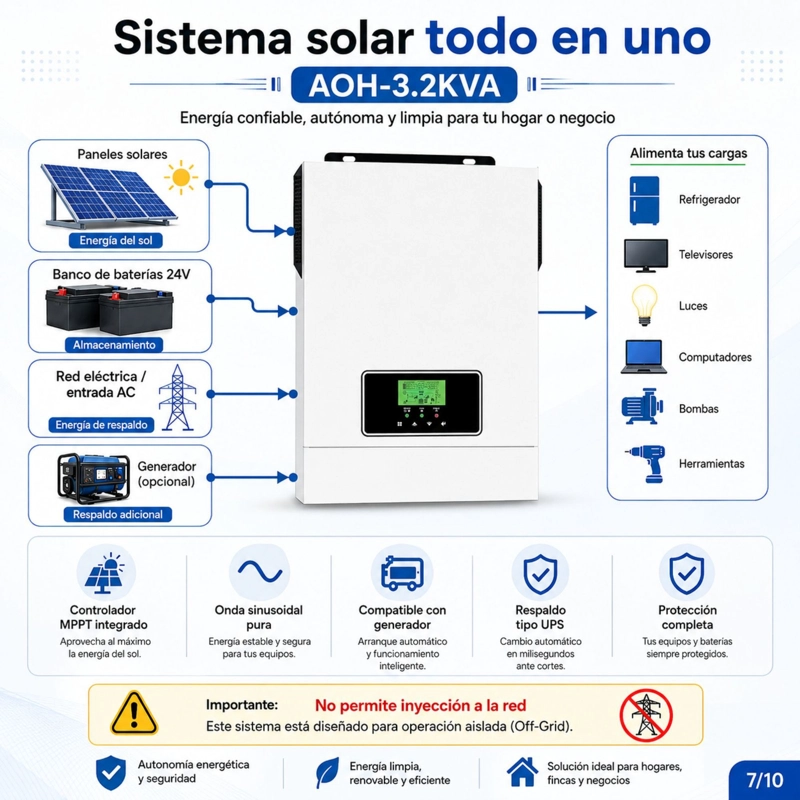 INVERSOR SOLAR CON WIFI HIBRIDO 3.0KW, POTENCIA PICO 6.000W - 9