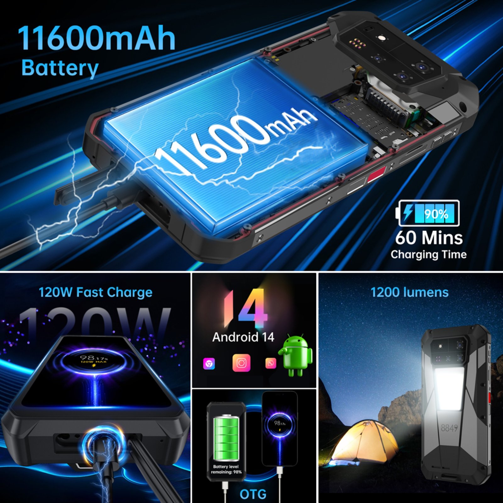UNIHERTZ 8849 TANK 4 PRO: RUGERIZADO CON PROYECTOR 720P - 5