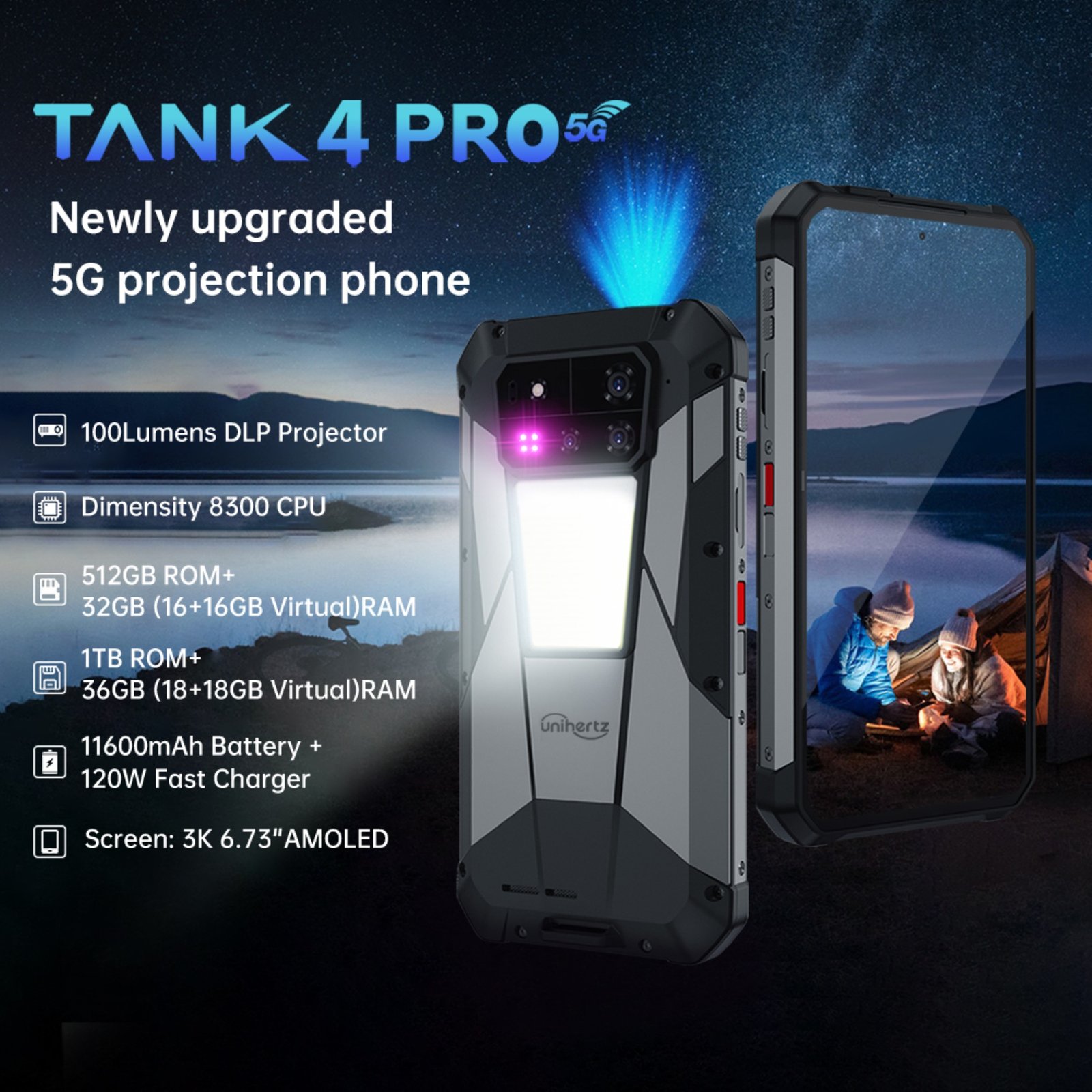 UNIHERTZ 8849 TANK 4 PRO: RUGERIZADO CON PROYECTOR 720P - 9