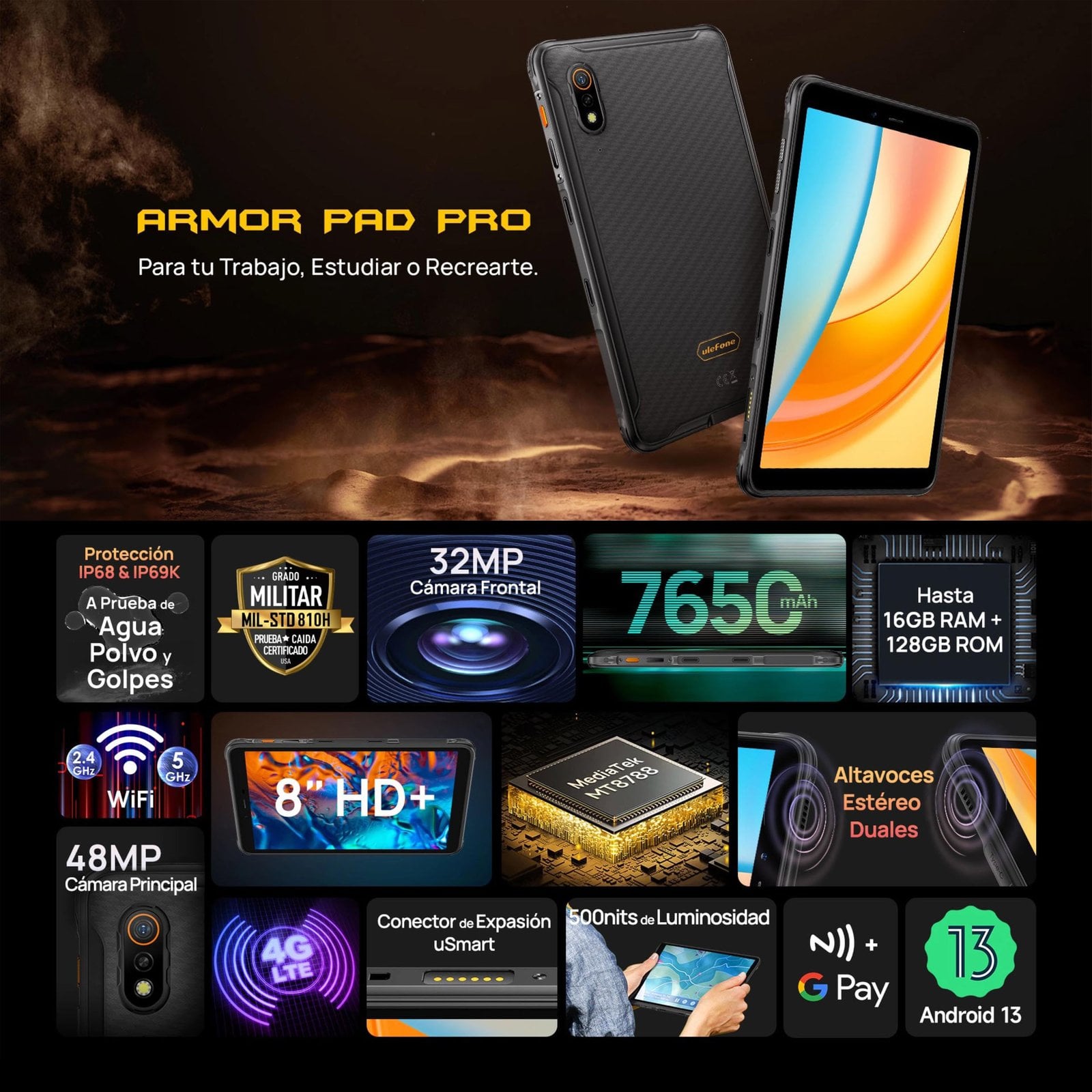 ULEFONE ARMOR PAD PRO: TABLET DE 8 PULGADAS RESISTENTE IP68 - 2
