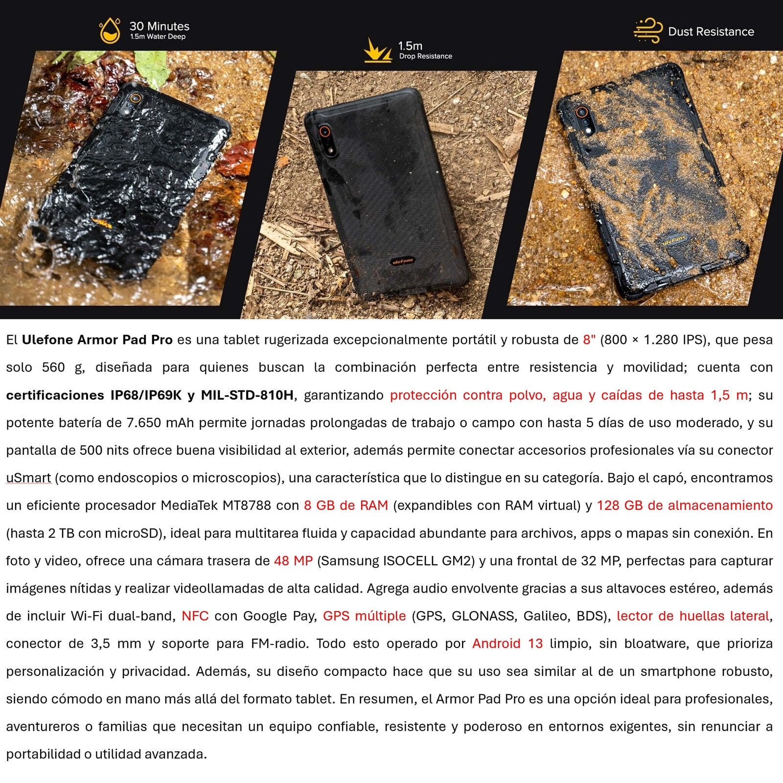 ULEFONE ARMOR PAD PRO: TABLET DE 8 PULGADAS RESISTENTE IP68 - 3