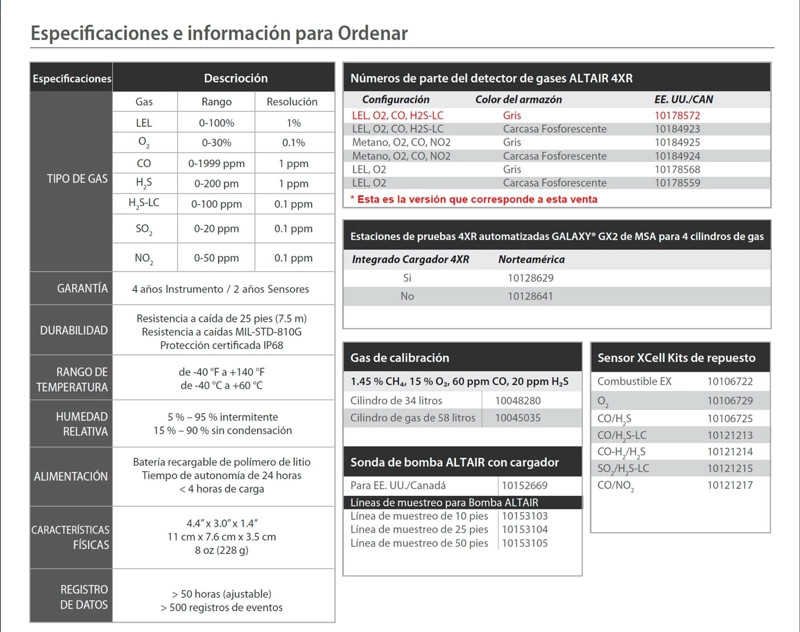 MSA ALTAIR 4XR: DETECTOR MULTIGAS MONITOREO GASES (LEL, O, CO, H2S) HONEYWELL - 4