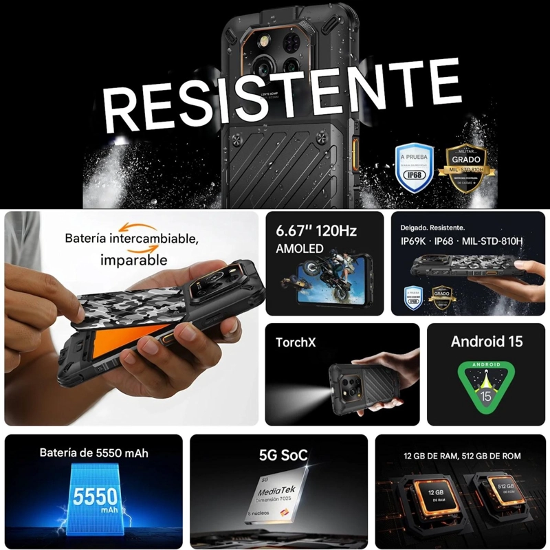 CELULAR RUGONE XEVER 7 ESIM, 2 BATERIAS DOCK AMOLED, TODO TERRENO - 3