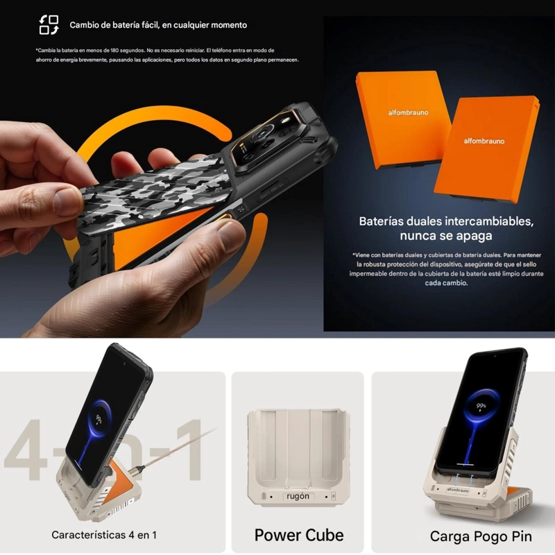 CELULAR RUGONE XEVER 7 ESIM, 2 BATERIAS DOCK AMOLED, TODO TERRENO - 10