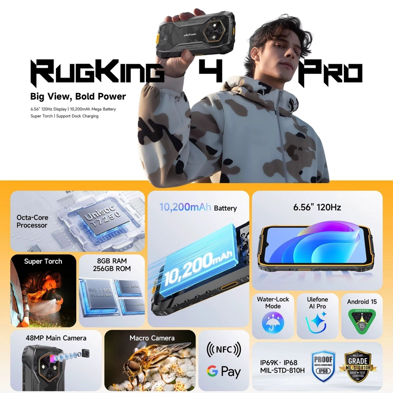 ULEFONE RUGKING 4 PRO 10200MAH RUGERIZADO 120HZ 256GB ANDROID BATERIA GIGANTE DURA DIAS RESISTENTE - 4