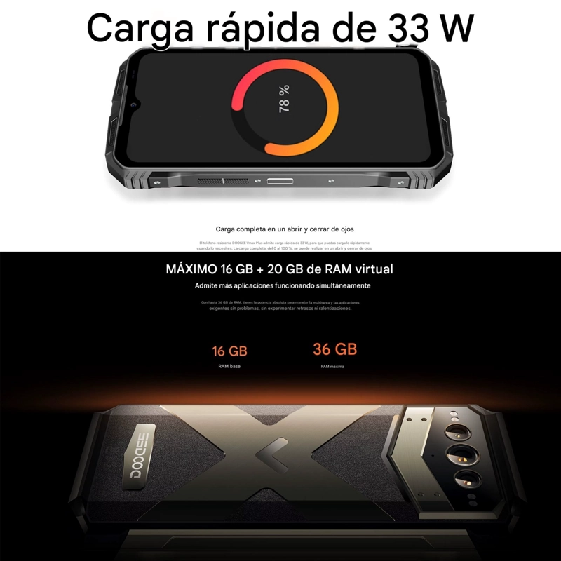 DOOGEE V MAX PLUS 5G RUGERIZADO 22000MAH 36GB RAM 512GB BATERIA MONSTRUO DURA DIAS USO EXTREMO - 6