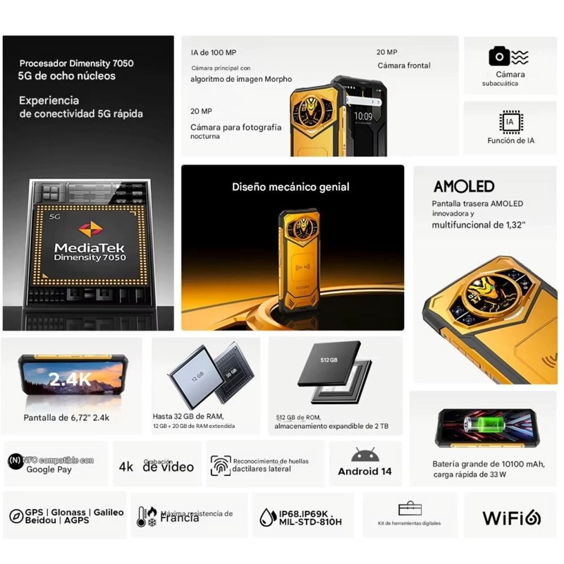 DOOGEE S200X 5G RUGERIZADO 48GB RAM 512GB ANDROID 16 PANTALLA DUAL POTENCIA EXTREMA ULTRA RESISTENTE - 5