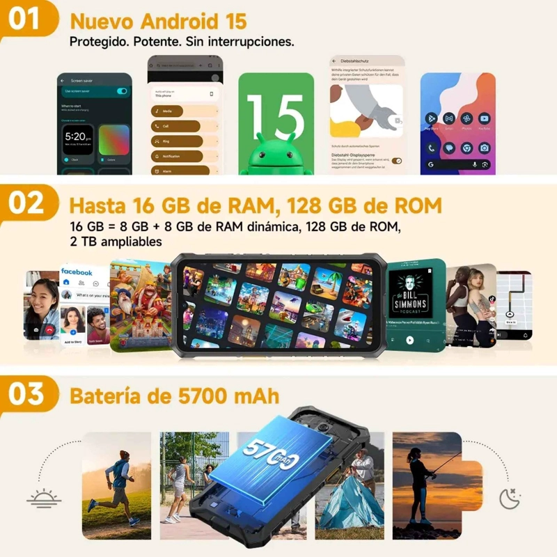ULEFONE RUGKING 3 PRO RUGERIZADO 120HZ ANDROID 15 128GB RESISTENTE GOLPES AGUA POLVO POTENTE FLUIDO - 10