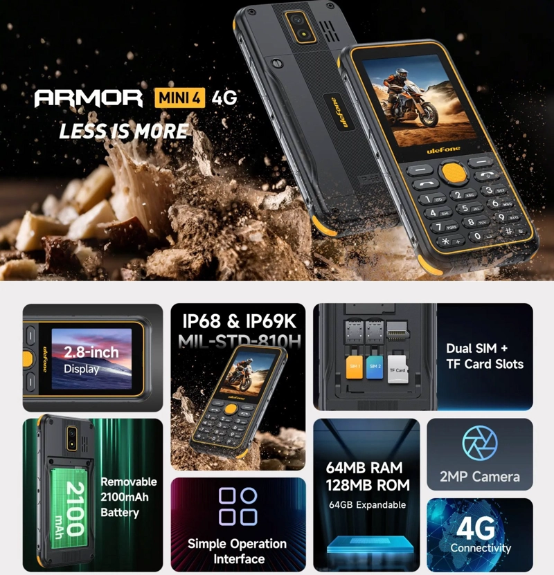 ULEFONE ARMOR MINI 4 RUGERIZADO 4G DUAL SIM TELE FONO BASICO INDESTRUCTIBLE COMPACTO TRABAJO RUDO - 3