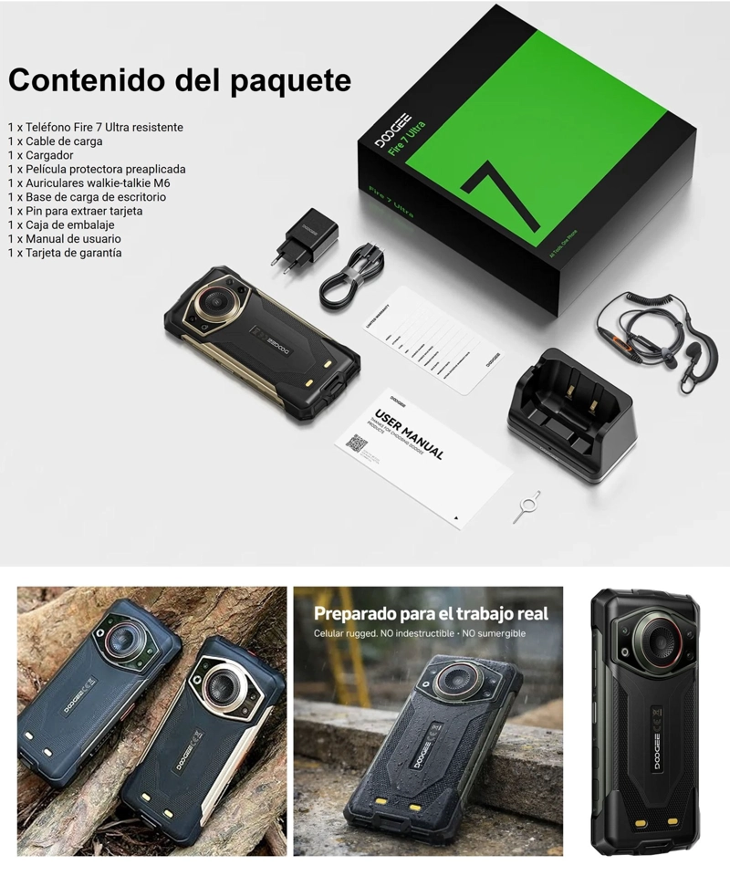 CELULAR RUGERIZADO DOOGEE FIRE 7 ULTRA 5G | BATERIA 13000MAH | INTERCOMUNICADOR POC WALKIE-TALKIE - 2