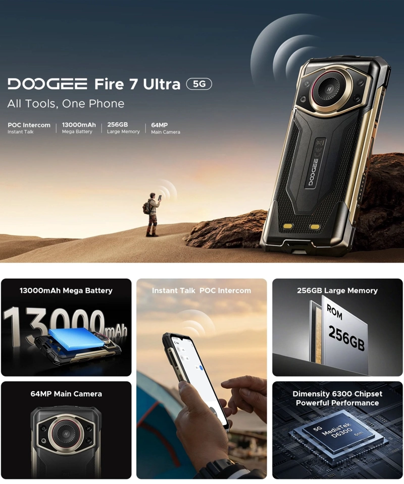 CELULAR RUGERIZADO DOOGEE FIRE 7 ULTRA 5G | BATERIA 13000MAH | INTERCOMUNICADOR POC WALKIE-TALKIE - 4