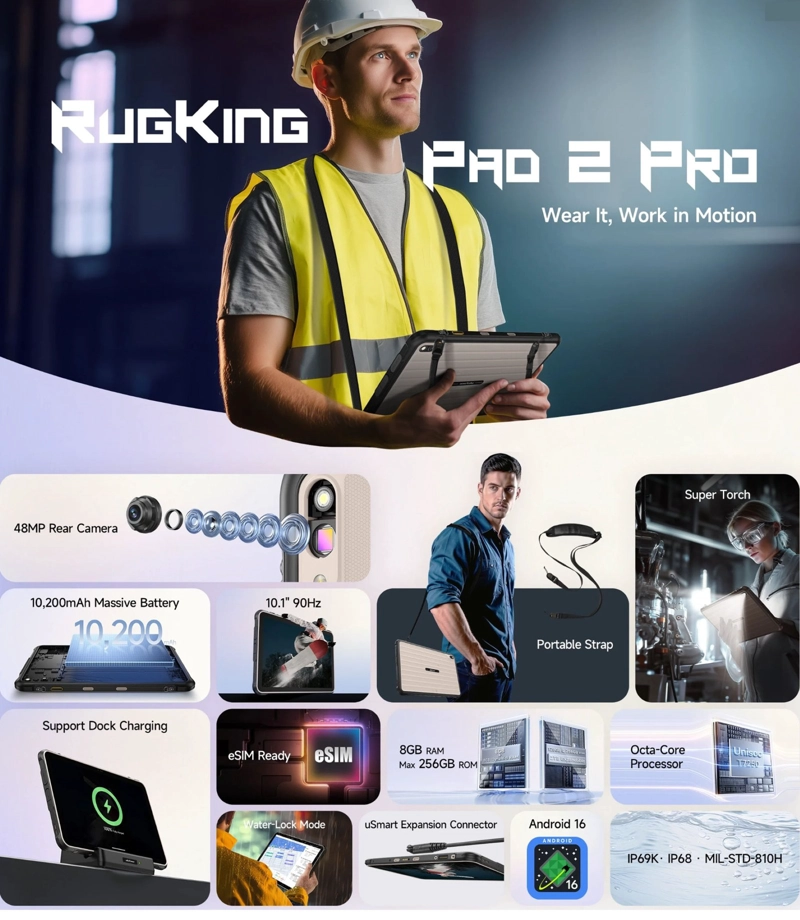 TABLET RUGGED: RUGKING PAD 2 PRO - 10 PULG. 16GB, 4G, LINTERNA, ANDROID 16, CORREA - 4