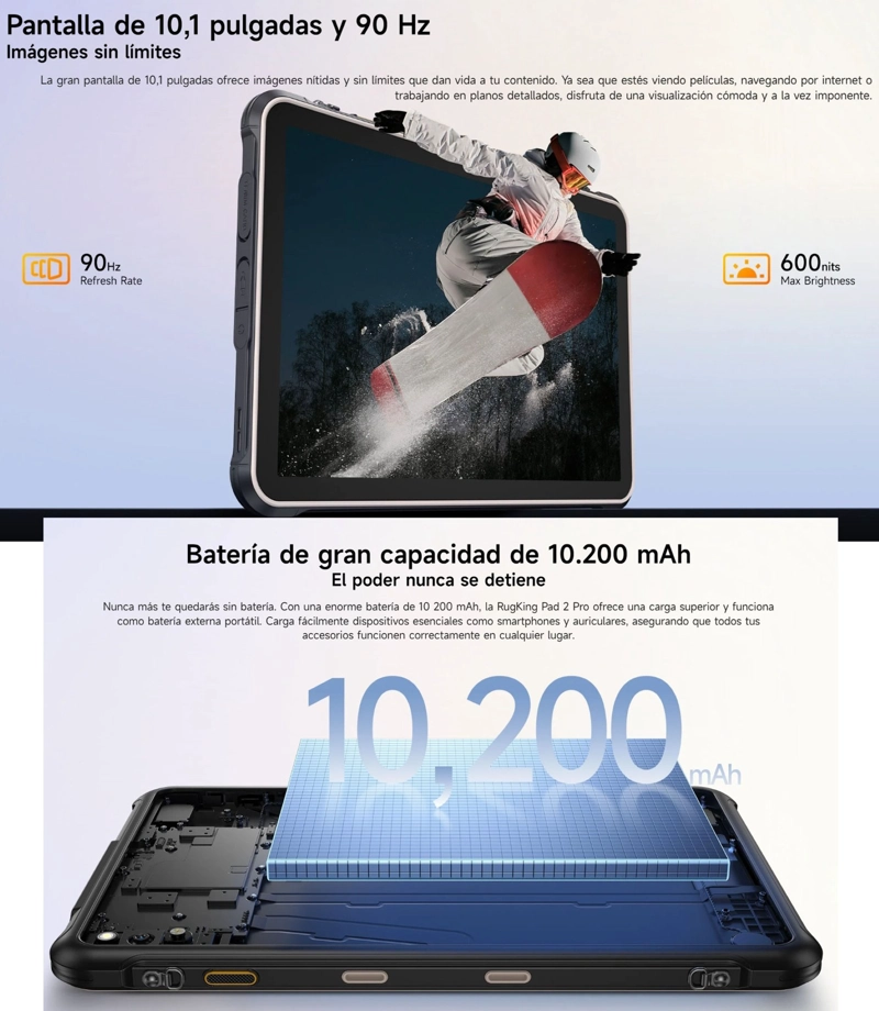 TABLET RUGGED: RUGKING PAD 2 PRO - 10 PULG. 16GB, 4G, LINTERNA, ANDROID 16, CORREA - 10