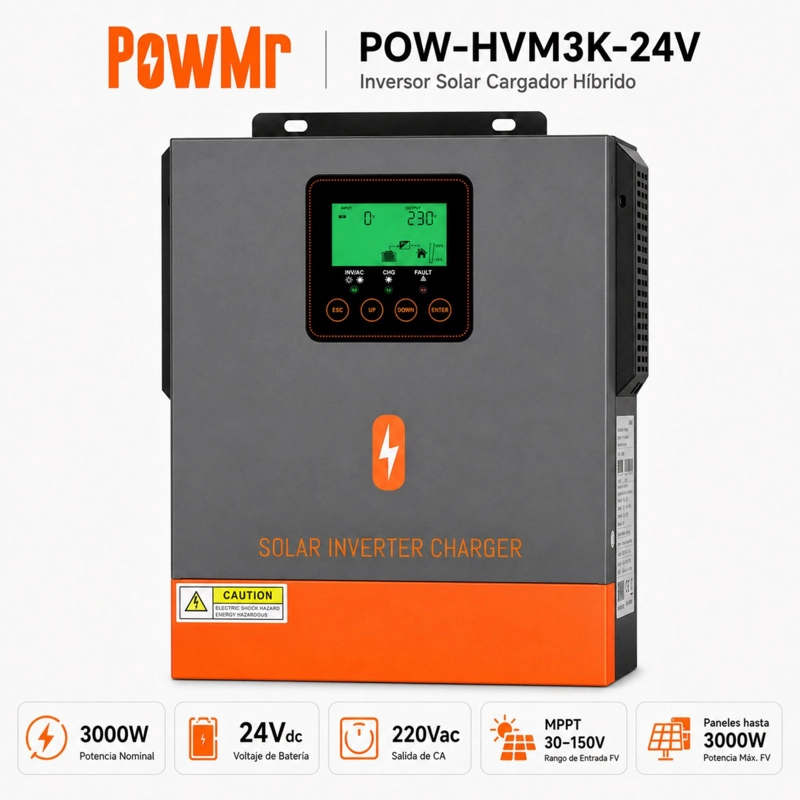 INVERSOR SOLAR HIBRIDO POWMR 3000W 24V | MPPT 400V ONDA PURA - 1