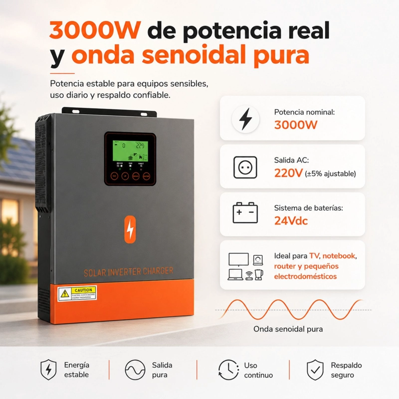 INVERSOR SOLAR HIBRIDO POWMR 3000W 24V | MPPT 400V ONDA PURA - 2