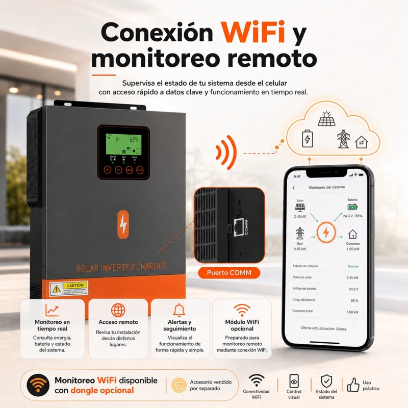 INVERSOR SOLAR HIBRIDO POWMR 3000W 24V | MPPT 400V ONDA PURA - 6
