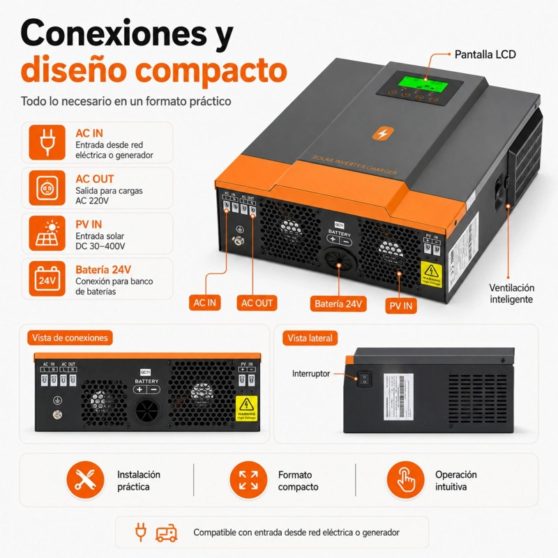 INVERSOR SOLAR HIBRIDO POWMR 3000W 24V | MPPT 400V ONDA PURA - 7