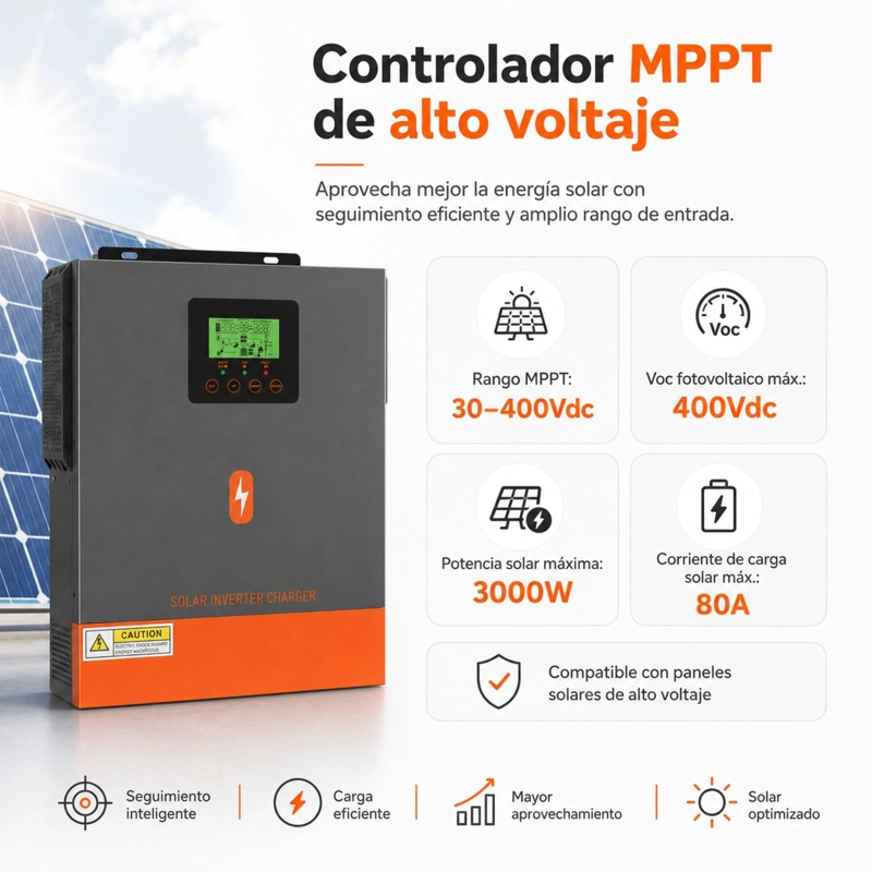 INVERSOR SOLAR HIBRIDO POWMR 3000W 24V | MPPT 400V ONDA PURA - 8