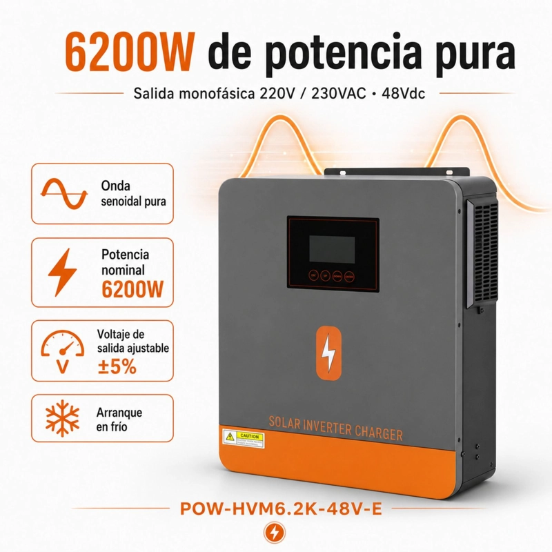 INVERSOR SOLAR HIBRIDO POWMR 6200W 48V | FUNCIONA SIN BATERIAS - 2