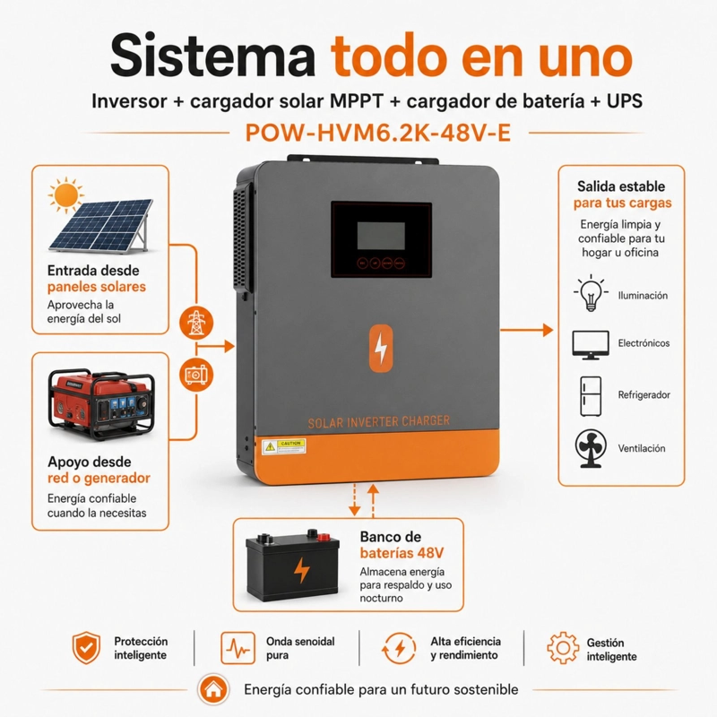 INVERSOR SOLAR HIBRIDO POWMR 6200W 48V | FUNCIONA SIN BATERIAS - 3