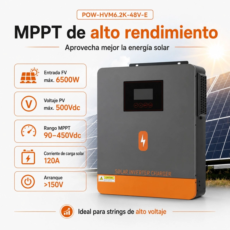 INVERSOR SOLAR HIBRIDO POWMR 6200W 48V | FUNCIONA SIN BATERIAS - 4