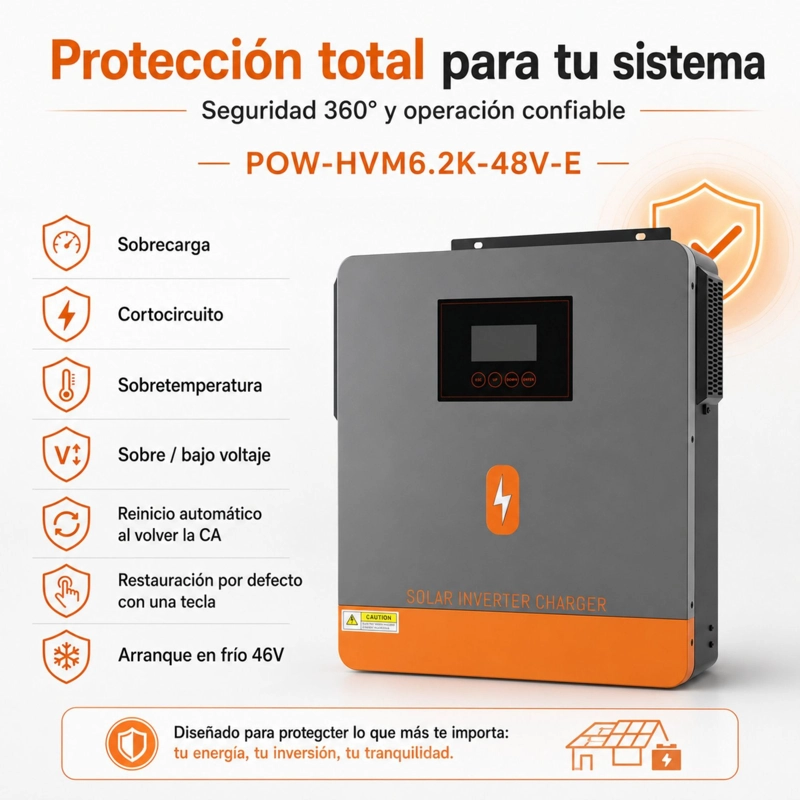INVERSOR SOLAR HIBRIDO POWMR 6200W 48V | FUNCIONA SIN BATERIAS - 7