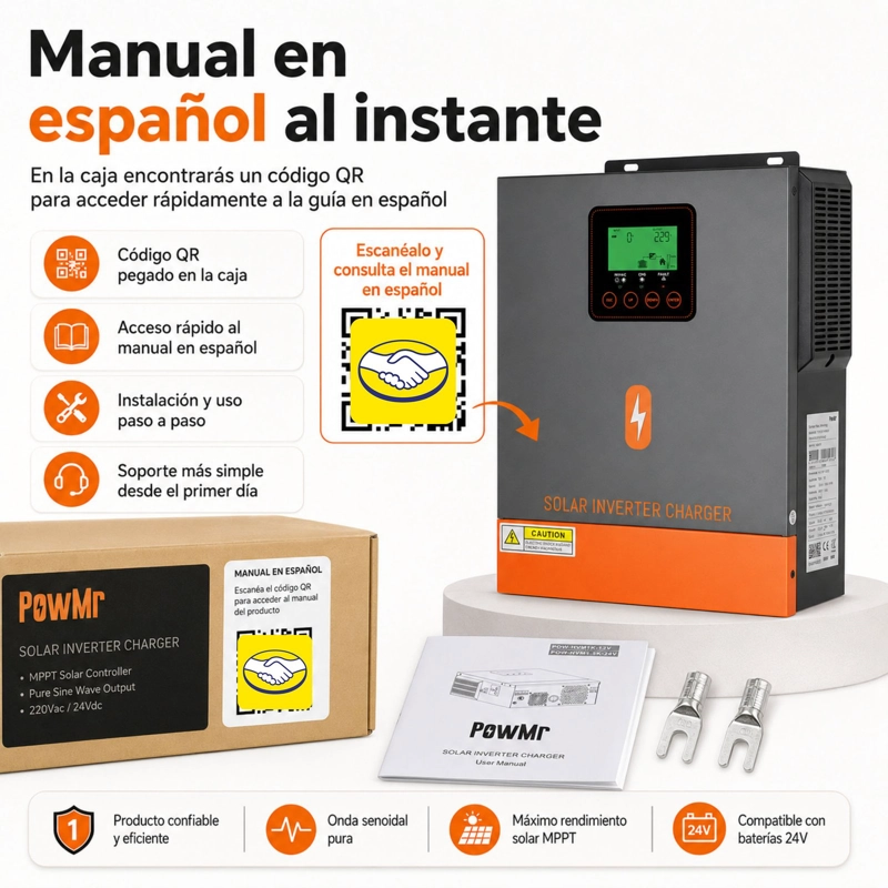 INVERSOR SOLAR HIBRIDO POWMR 1500W 24V | MPPT ONDA SENOIDAL PURA - 10