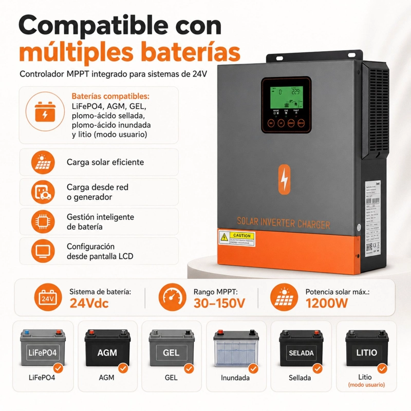 INVERSOR SOLAR HIBRIDO POWMR 1500W 24V | MPPT ONDA SENOIDAL PURA - 5