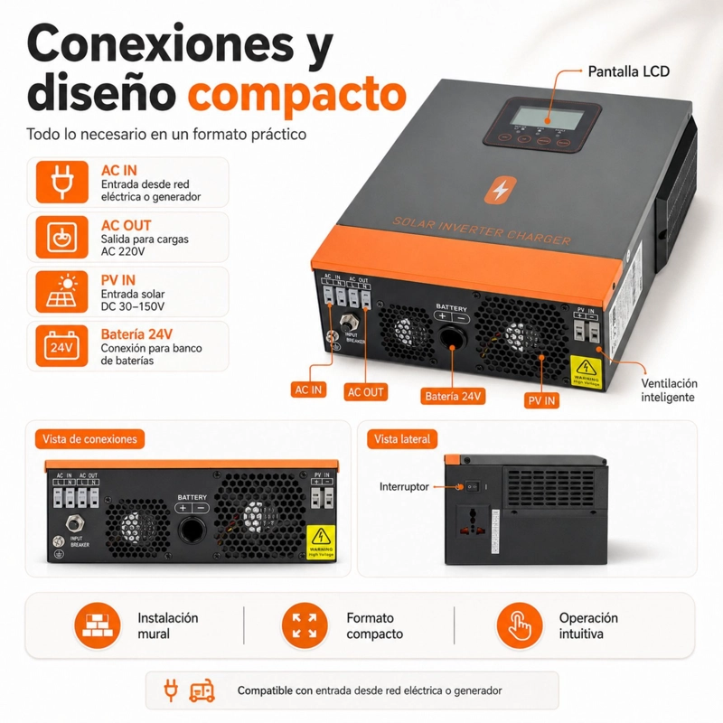 INVERSOR SOLAR HIBRIDO POWMR 1500W 24V | MPPT ONDA SENOIDAL PURA - 6