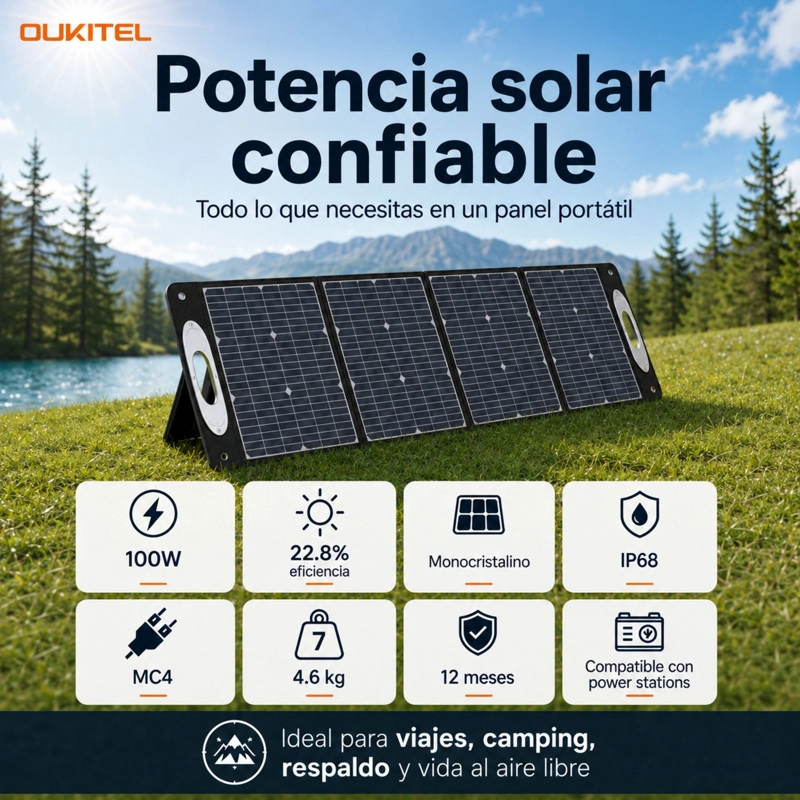 PANEL SOLAR PORTATIL OUKITEL 100W | MONOCRISTALINO E IP68 - 10
