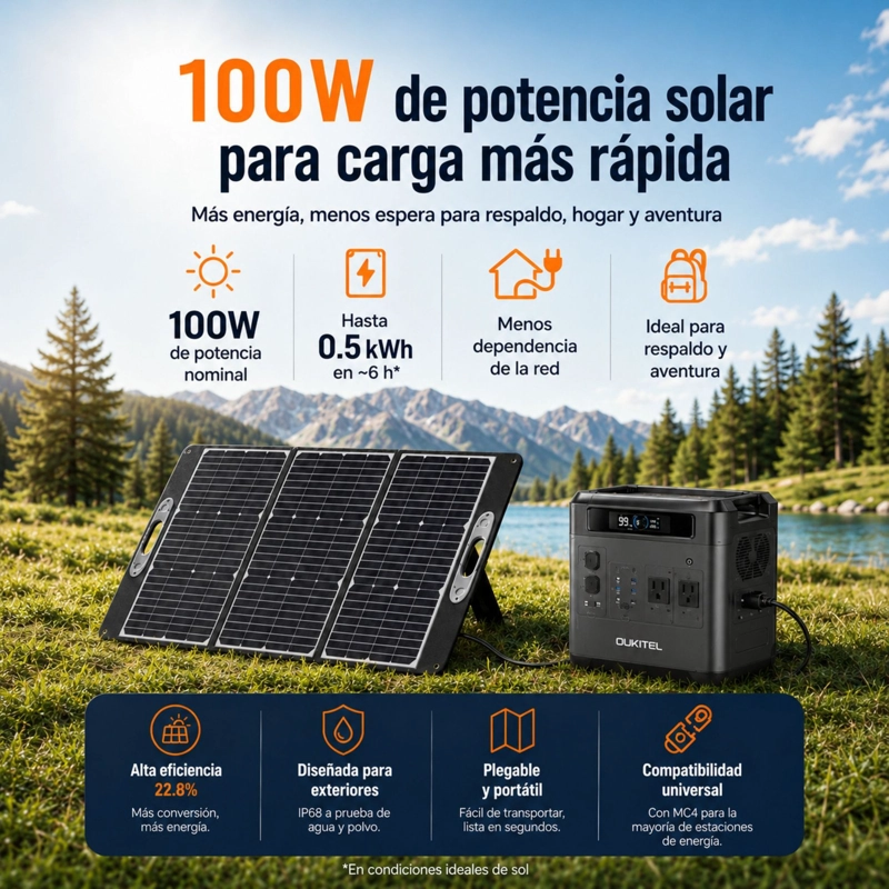 PANEL SOLAR PORTATIL OUKITEL 100W | MONOCRISTALINO E IP68 - 2