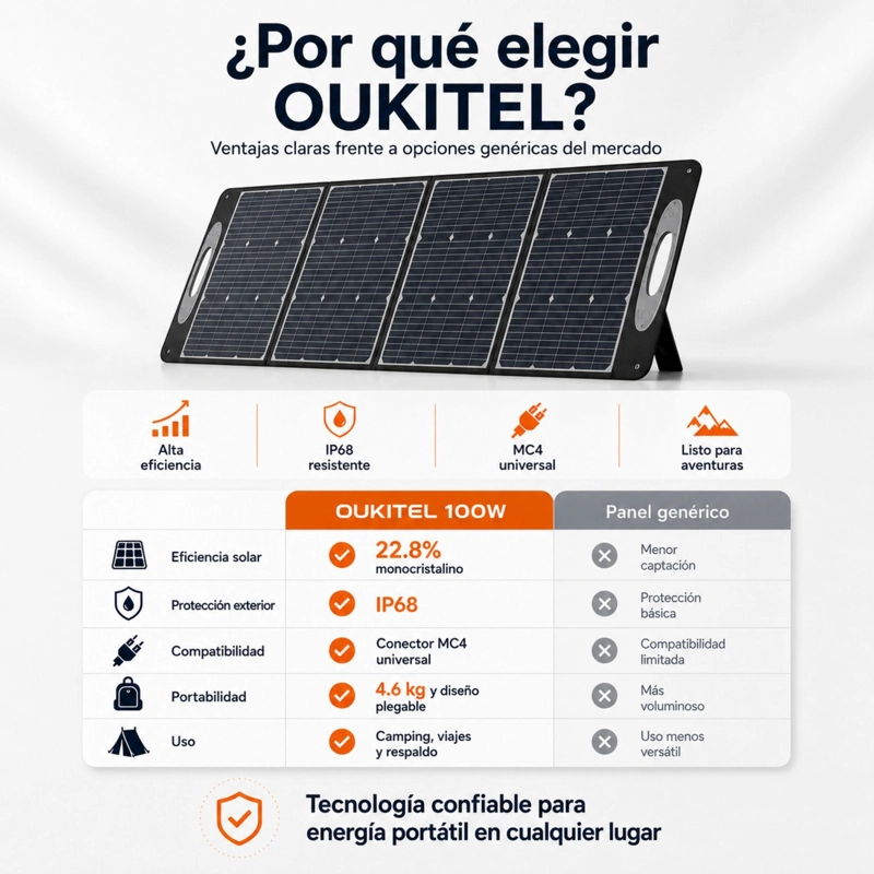 PANEL SOLAR PORTATIL OUKITEL 100W | MONOCRISTALINO E IP68 - 8
