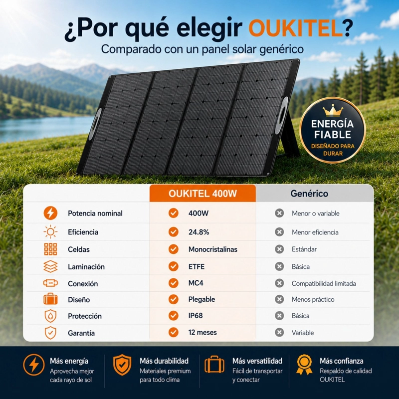 PANEL SOLAR PORTATIL OUKITEL 400W | RECUBRIMIENTO ETFE E IP68 - 10