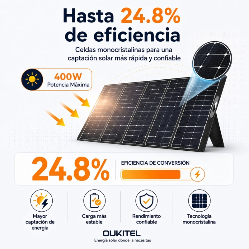 PANEL SOLAR PORTATIL OUKITEL 400W | RECUBRIMIENTO ETFE E IP68 - 4