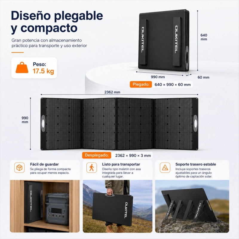 PANEL SOLAR PORTATIL OUKITEL 400W | RECUBRIMIENTO ETFE E IP68 - 6