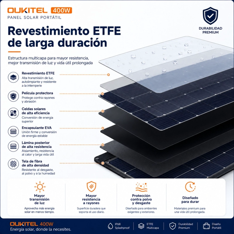 PANEL SOLAR PORTATIL OUKITEL 400W | RECUBRIMIENTO ETFE E IP68 - 8