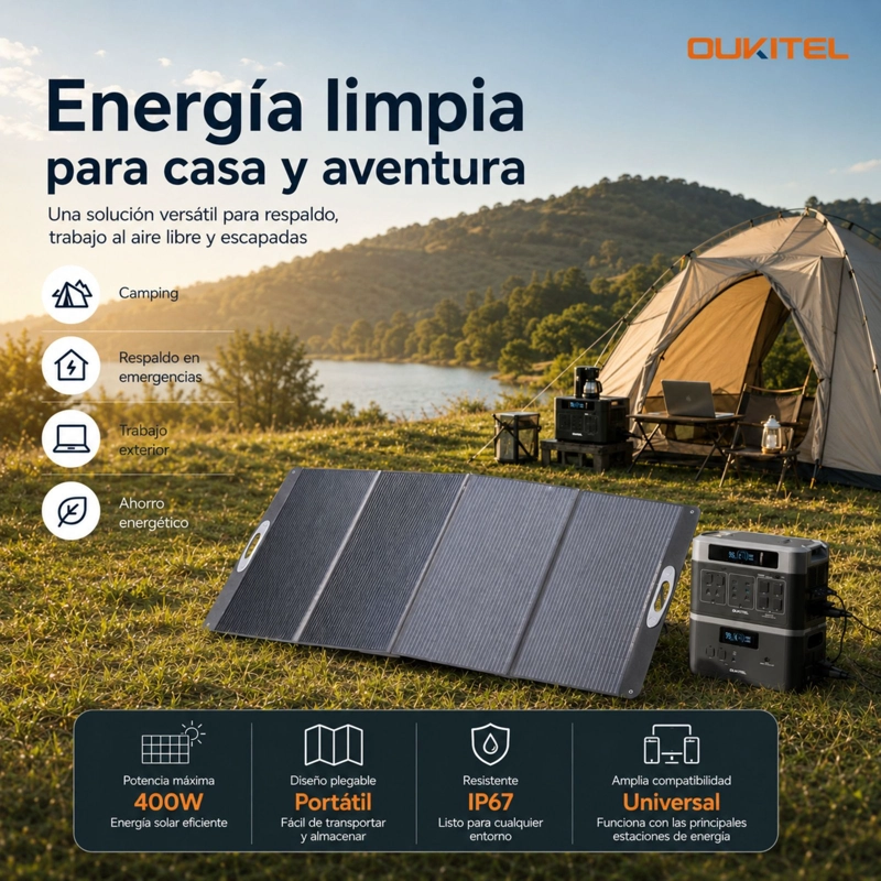 PANEL SOLAR PORTATIL OUKITEL 400W | RECUBRIMIENTO ETFE E IP68 - 9