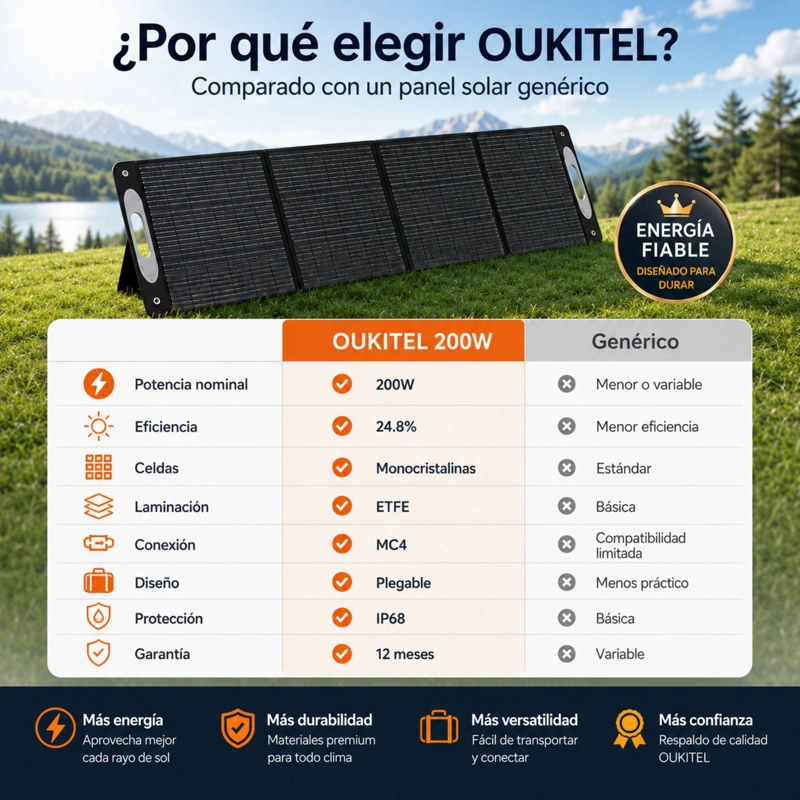 PANEL SOLAR PORTATIL OUKITEL 200W | EFICIENCIA 24.8% E IP68 - 8