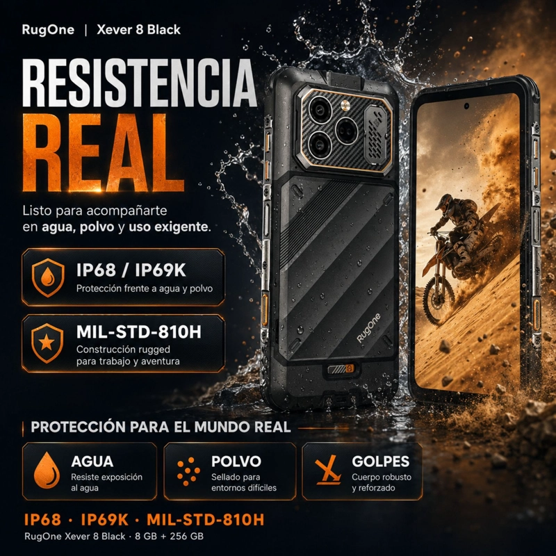CELULAR RUGGED RUGONE XEVER 8 4G 2 BATERIAS 256GB 16GB RAM - 5