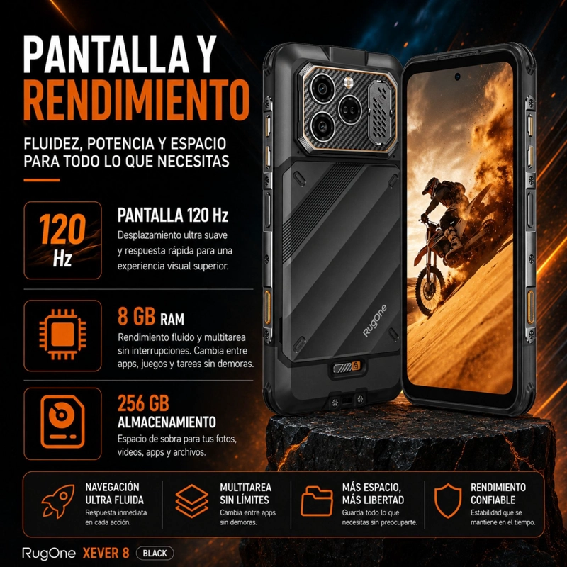 CELULAR RUGGED RUGONE XEVER 8 4G 2 BATERIAS 256GB 16GB RAM - 8
