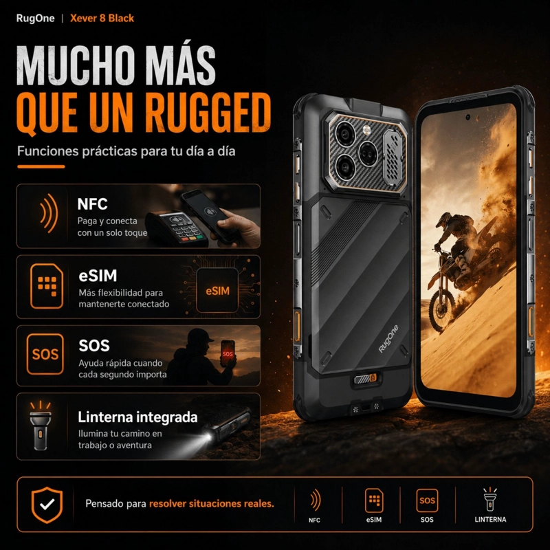 CELULAR RUGGED RUGONE XEVER 8 4G 2 BATERIAS 256GB 16GB RAM - 9