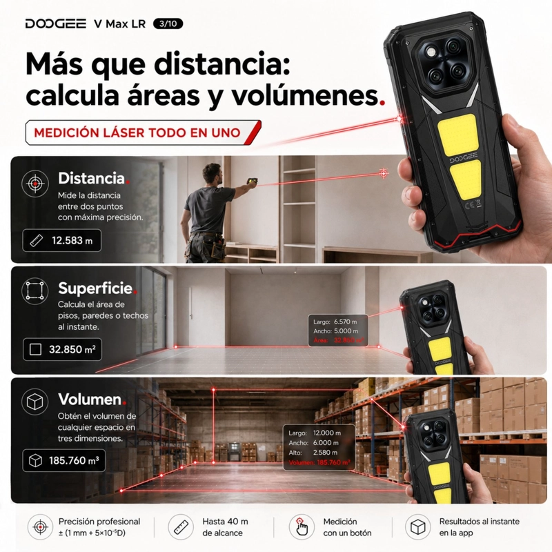 CELULAR RUGGED DOOGEE V MAX LR 5G LASER 40M 512GB 36GB RAM - 3