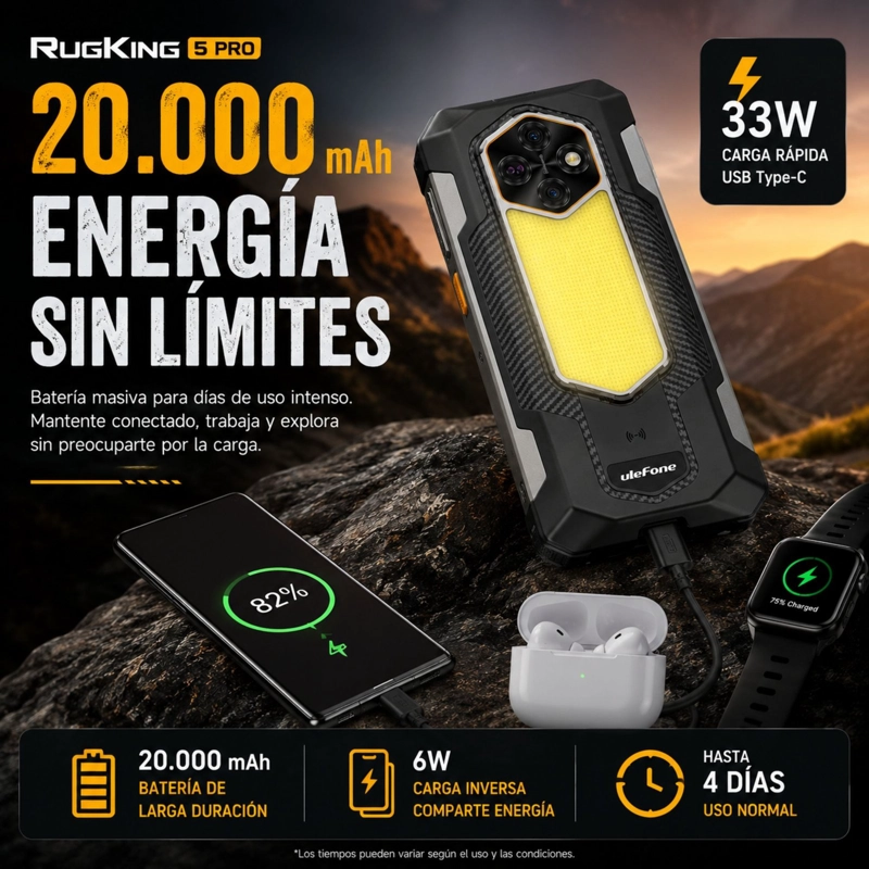 CELULAR RUGGED ULEFONE RUGKING 5 PRO BATERIA 20000MAH 256GB 16GB - 2